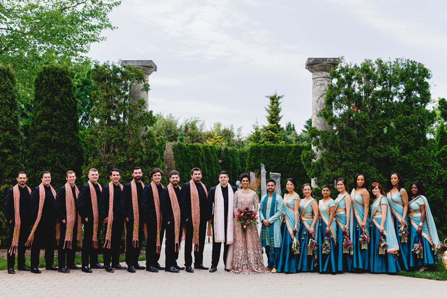 A wedding bridal party picture at the Grounds for Sculpture in New Jersey