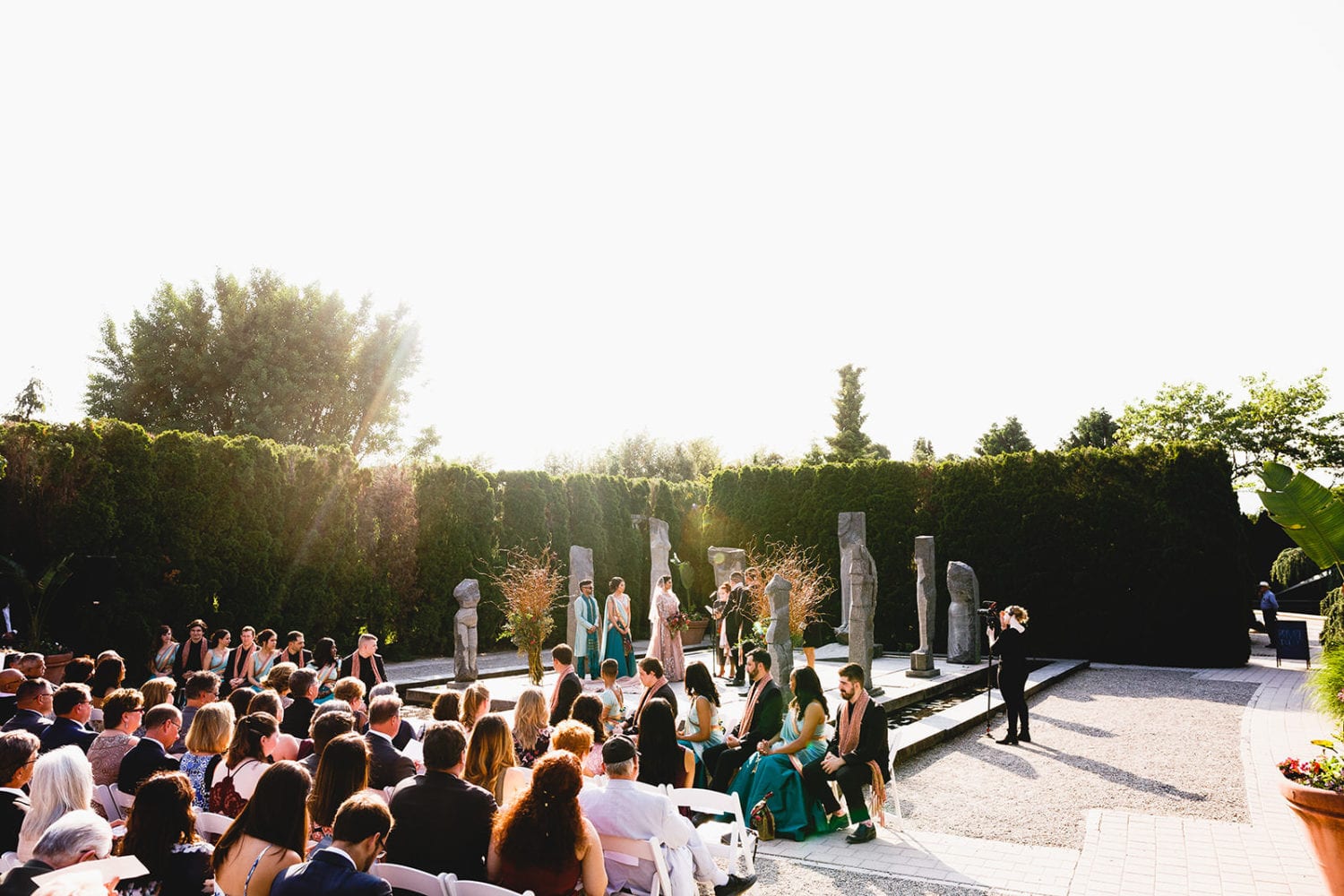 The sunset was beautiful at this wedding ceremony at the Grounds for Sculpture